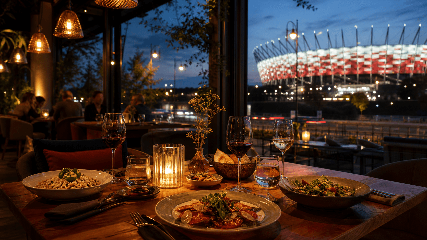 Illustration of restaurants and cafes near the stadium